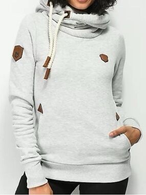 Naketano Brave New World Cream Cowl Neck Hoodie Sweatshirt XL Cozy Soft Casual